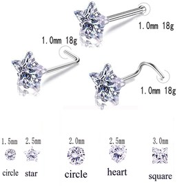 Carperton Nose Rings Studs L Nose Studs Screw Nose Rings 18g 20g 22g 14K Gold Bone Nose Studs for Women Titanium Steel, Titanium, cubic zirconia