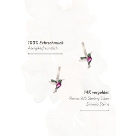 BOHORIA Einzelstück® Mini Hoop Earrings Hummingbird Hoops I With zirconia stones green and purple I Silver Earrings I 925 Sterling Silver I Antiallergenic & nickel-free (Silver)