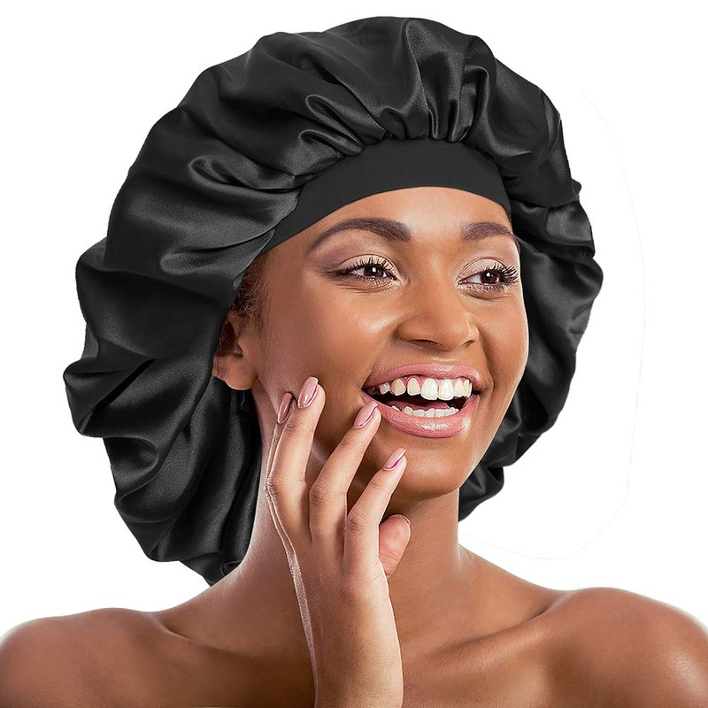 Alnorm Satin Bonnet for Natural Hair Curly Hair Braids Black