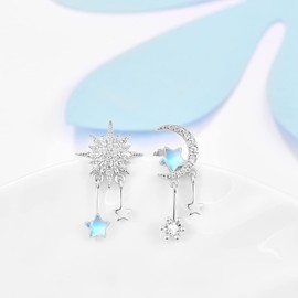 KINGWHYTE Moonstone Earring Star Earrings 925 Sterling Silver Sun and Moon Earrings Milky Way Astronaut Earrings Jewellery Gifts for Women Girl Friends (Sun Moon Earrings)