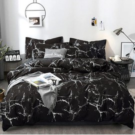 KAREVER Black Marble Comforter Set Cal King Black Bedding Set Women Black Marble Comforter Lightweight Soft Black Marble Bedding Men Durable Black Marble Quilt Breathable Bed Comforter Set Cal King