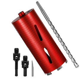 SALI Diamond Core Drill Bits 4 1/4" Diameter 10"/254mm Drilling Depth 5/8-11" Thread Core Bit Turbo Laser-Welded Segments for Cured Concrete with Brick Block Masonry with Two Adapters（Red）