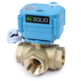 U.S. Solid 3 Way 3/4" Brass Motorized Ball Valve 9-24V AC/DC - Heavy Duty Multipurpose L Type Non-potable Water Shutoff Valve - 3 Way Valve with Manual Function, Standard Port