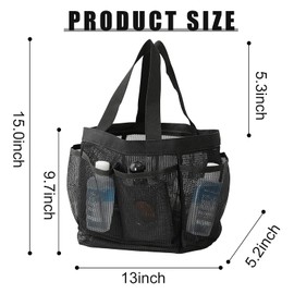 FuninCrea Mesh Shower Caddy Bag, Portable Shower Tote Bag Foldable Quick Dry Mesh Shower Bag Shower Caddy Hanging Bag With 8 Pockets for Bath Organizer Dorms Beach Travel (Black)