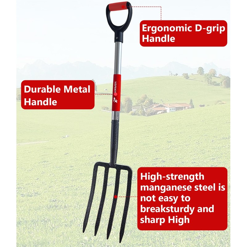 BIHOMIFI Digging Spading Fork Forged Steel with D Grip Handle