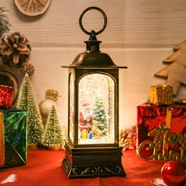 Snow Globe Christmas with Timer, Santa Claus Decoration LED Lantern with Glitter Great and Home Decoration