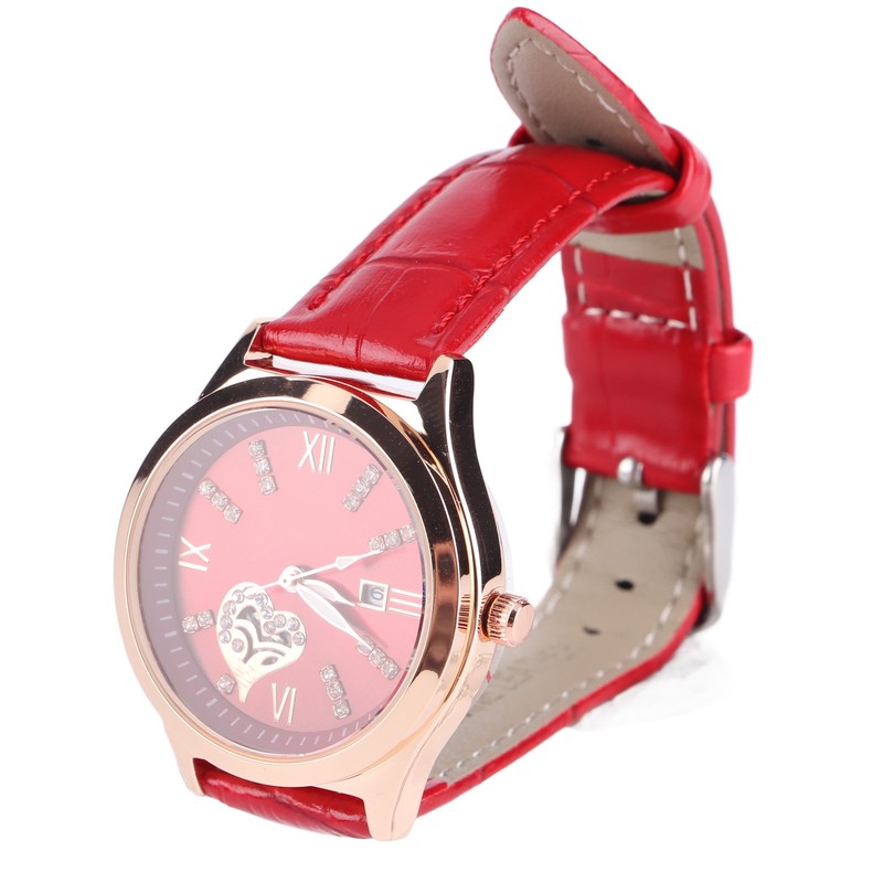 Women Watch Wine Red Mechanical Watch Luminous Waterproof Hollow Heart