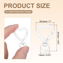 PATIKIL Heart Shape Swivel Buckles, 6 Pcs Zinc Alloy Spring Snap Keychain Clip Hanging Snap Hooks for DIY Crafts Key Chains Bag Purse, White