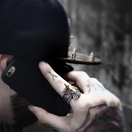 SINLEO Men's Stainless Steel Hawk Eagle Ring Skyhawk Sculpture Biker Band Silver Gold Size 9