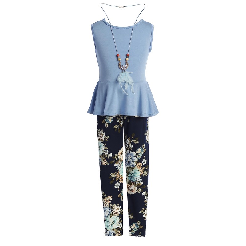 Conjunto de ropa de 4 piezas para niña, Azul claro,
