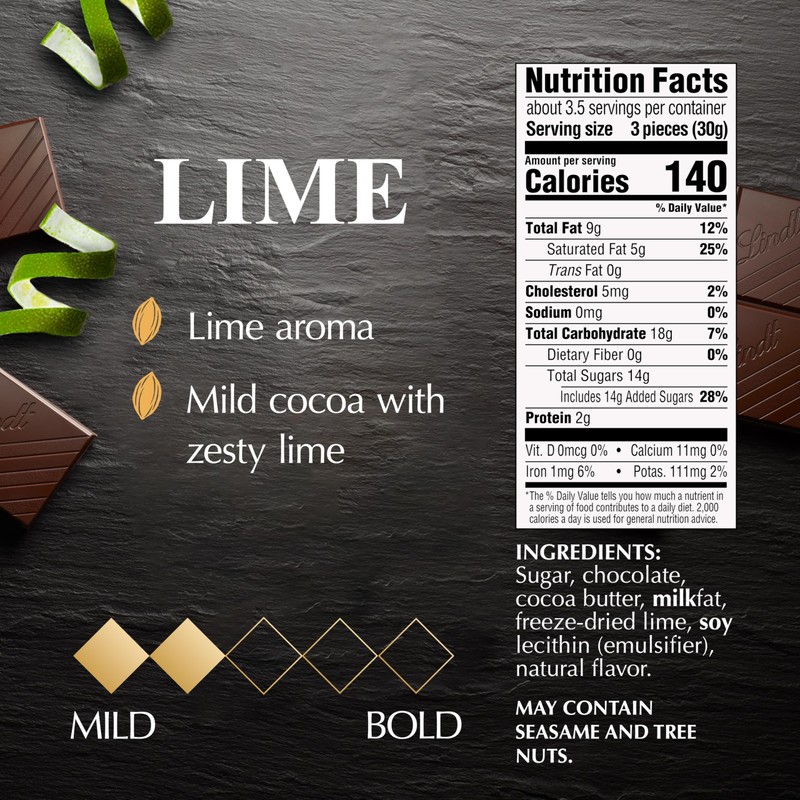 Lindt EXCELLENCE Lime Dark Chocolate Candy Bar, 12 Pack, 3.5