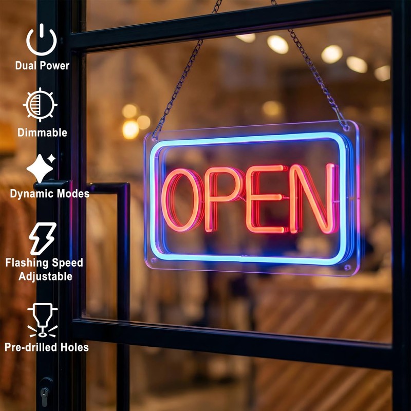iDecoMart 16 Inch LED Open Sign, Ultra Bright 5 Modes