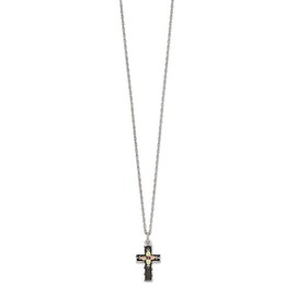 Sonia Jewels Real 925 Sterling Silver and 12k Gold-Plated Accents Vintage Antiqued Cross Pendant Necklace Charm Chain