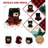 DolliBu Black Bear Stuffed Animal with Red Plaid Hoodie Sweater