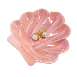 TIGERMILLION Sea Shell Jewelry Dish, Shell Trinket Dish, Ceramic Seashell Jewelry Holder, Cute Organizer Plate Vanity Decorations Accessories for Home Décor Bathroom (Pink Shell)