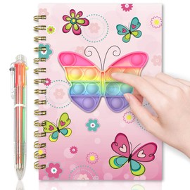 Pop Notebook for Kids, Fidget Girls Diary Journal 8.3x5.7 Inches 160 Lined Pages with 6 Multicolor Pen Spiral Journal for Teenage School Writing Drawing Pop Butterfly It Gifts Stuff Age 6 8 10 12