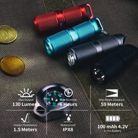 MecArmy X4S 130 Lumen Aluminum Super Micro-Sized Keychain EDC Flashlight with Micro USB Charging, Handheld Rechargeable Everyday Carry Car Keychain Light, Outdoor Camping Waterproof Torch (Red)