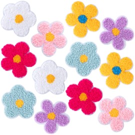Mxxipp 12pcs Flower Chenille Patches, Iron on Cute Floral Patch, Colorful Flower Sew on Decorative Applique for Dress Shirt Jeans Jacket Bag Hats Sock Embellishments