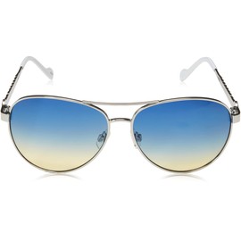 Jessica Simpson Women's J5702 UV Protective Aviator Sunglasses, Silver/White, 60 mm