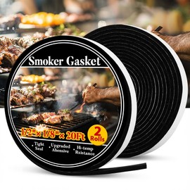 RAINFLOW Smoker Gasket Seal - Grill 2 Pack Black 20 Ft 1/2"x1/8" Heat Material Replacement Self Stick Bbq High Temp Accessories & Parts for Smokers Door Lid and Efficient Cooking