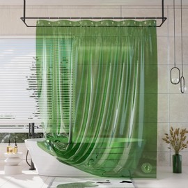AmazerBath Long Shower Curtain Liner, 100% EVA Soft Clear Green Heavy Duty 78 inch Shower Curtain and Liner 2-in-1, 72x78 Plastic Bathroom Shower Curtain, 12 Rustproof Grommets & 3 Weighted Stones
