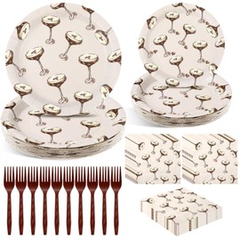 Zhehao 96 Pcs Espresso Martini Party Tableware Supplies a Tini Bit Older Party Disposable Paper Plates Napkin Plastic Forks for Martini Cocktail Coffee Birthday Wedding Bar Party Decorations, Serve 24