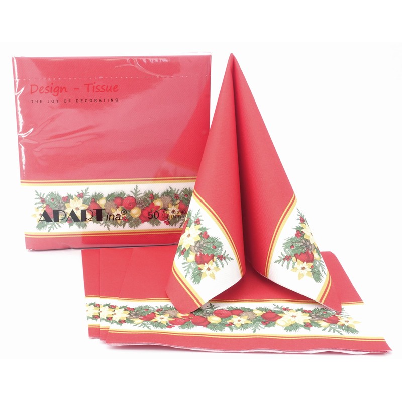 50 Christmas Napkins 40 x 40 Fabric-Like Garland, Colour: Red