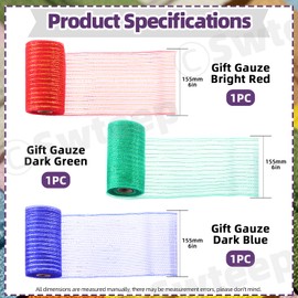 Swpeet 3 Rolls 6 Inches Mesh Ribbon Glitter Metallic Wrapping Ribbon Kit, Glitter Tulle Fabric Spool Ribbon Metallic Foil Mesh Ribbon for DIY Project Wreaths Party Decorations Wrapping Craft