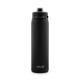 Ello - Pop & Fill - Botella de agua de acero inoxidable con tecnología QuickFill - Doble pared y aislamiento al vacío, tapa con bloqueo a prueba de fugas, reutilizable, sin BPA - 650 ml, negro