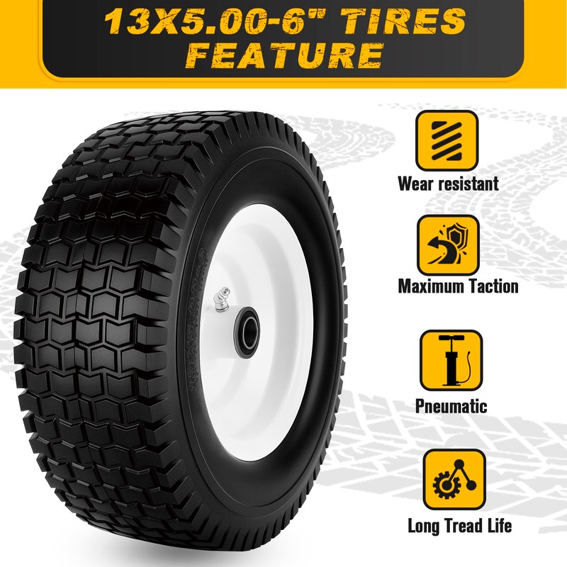 13x5.00-6 Flat Free Tire and Wheel with 3/4" & 5/8"
