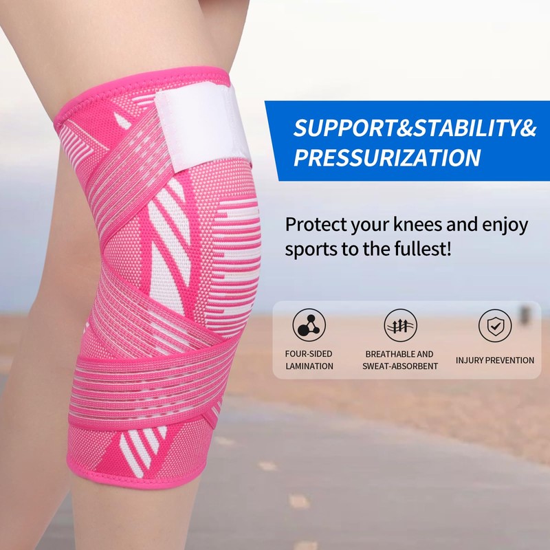 Knee Support Brace 2 Pack Compression Knee Sleeve with Straps