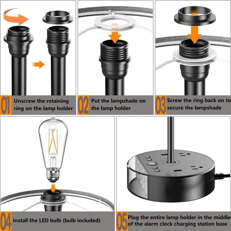 Alarm Clock Lamp with USB-A and USB-C Charger and Outlets