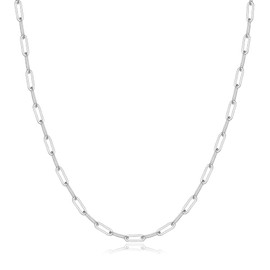Collar de cadena de plata de ley 925 con cierre de clip para mujer, 2,5 mm, 3 mm, 4 mm, 5 mm, cadena de clip para mujer, collar de cadena de plata de 16, 18, 20, 22, 24, 26, 30 pulgadas, 24, Plata esterlina, Sin piedra preciosa