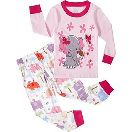 Girls Christmas Pyjamas Set Toddler Elephant Sleepwear Animal Printed Nightwear Winter Long Sleeve PJs 2 Piece Outfit Xmas Gift for Kids 7 years old /6573