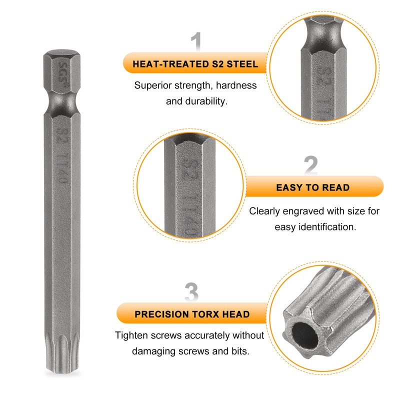 sourcing map 3pcs TT40 Security Torx Head Screwdriver Bit 2.56"