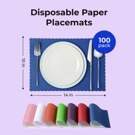 Fit Meal Prep 100 Pack Disposable Paper Placemats, 14 x 10 Inch Blue with Decorative Wavy Scalloped Edge for Restaurant Catering Dining Table, Baby Kids Birthday Parties