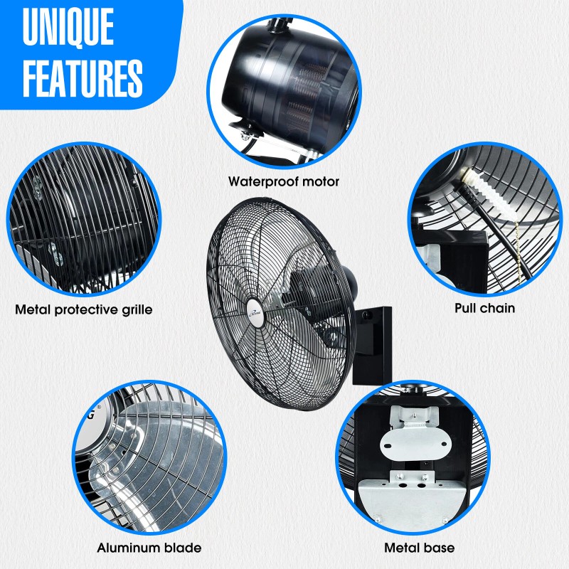 iLiving 18/20" Outdoor Oscillating High Velocity Wall Fan, Weatherproof Motor