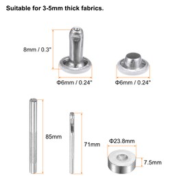sourcing map 100 Sets Leather Rivets 6mm x 8mm Metal Double Cap Rivet Snaps Studs Fasteners with 3pcs Setting Tools Rivets for Leather Craft DIY Decoration, White