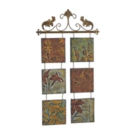 Deco 79 Metal Floral Home Wall Decor Embossed Wall Sculpture with 6 Suspended Panels and Scroll Details, Wall Art 23" x 1" x 40", Multi Colored