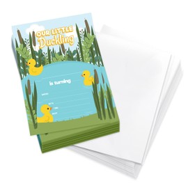 Coastal Palm Duck Happy Birthday Invitations Invite Cards (25 Count) With Envelopes and Seal Stickers Vinyl Girls Kids Party (25ct Design 1)