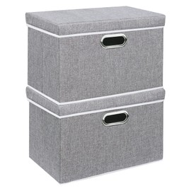 Yawinhe Storage Box with Lids 2 Pack, Collapsible Clothing Shelf Basket, for Organizing Clothes, 32x23x20cm, Grey, SNK023G-2