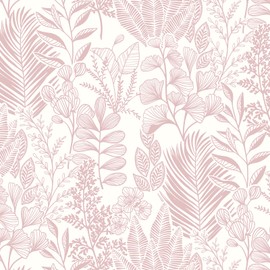 Hopepak Peel and Stick Wallpaper Pink Leaf Floral Wallpaper for Bedroom Self Adhesive Removable Wallpaper Boho Flower Contact Paper for Bathroom Living Room 17.3''x78.7''