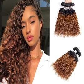 KESEN Hair 10A Grade ombre Brazilian virgin hair Curly wave 1B/30 Color 3 bundles 300g（182022）…