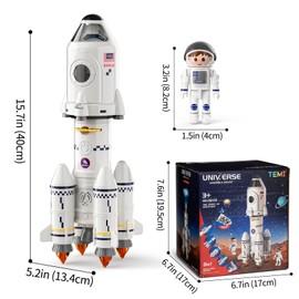 TEMI Space Rocket Toys for 3 4 5 6 7 8 9 Years Old Kids Science Educational Toys 5-in-1 STEM Aerospace Toys with 2 Astronauts, Projection Lamp, Space Toys Gift for Boys Girls 3+