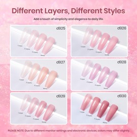 Beetles Pink Glitter Gel Polish Set - 6 Colors Jelly Gel Polish Kit Shimmer Pink Sheer Translucent Effect Soak off UV Nail Concealer Summer French Nail Art Salon Manicure Gift for Women