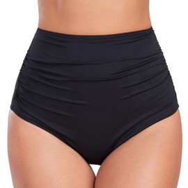 Deewrichy Women's High Waisted Bikini Bottoms Ruched Tummy Control Swim Briefs Swimwear Black,XL