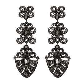 Flyonce Women's Crystal Wedding Bridal Art Deco Floral Chandelier Dangle Earrings Carbon Black Black-Tone