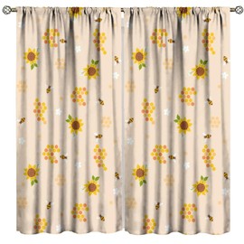 ICMOLYYENLO Bee Blackout Curtains Kids Bee Sunflower Honeycomb Pattern Print Living Room Curtains Boys Girls Bedroom Room Decorative Curtains 42x43 Inch