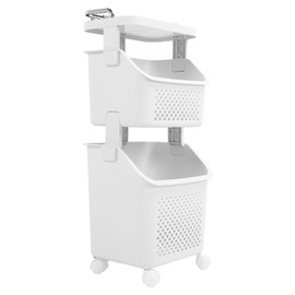 Bathroom Laundry Basket, Stackable Rolling Laundry Hamper, Clothes Storage Basket, 4 Wheels with Wheels, Storage Cart, Household Organizer for Home, Kitchen, Bathroom (2 Tier)