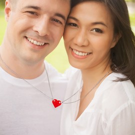 DURSI Matching Necklaces for Couples, Cute BFF Jewelry Friendship Red Brick Heart Pendant Necklace Set for 2 Best Friends Him and Her (Red)